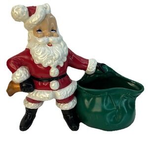 Vtg 1970S Atlantic Mold Ceramic Santa Claus With Bell And Toy Bag Planter/Bowl